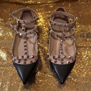 Valentino Garavani Rockstud Ankle-Strap Ballet Flats